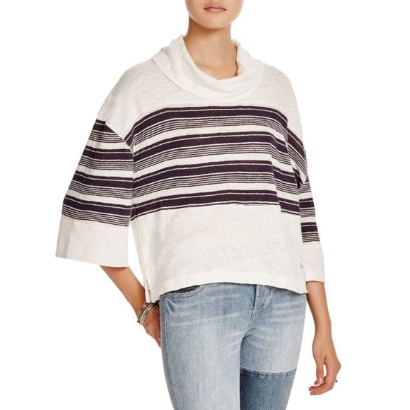Free People Tops - FREE PEOPLE Sea Side Linen Blend Tee Nautical - S